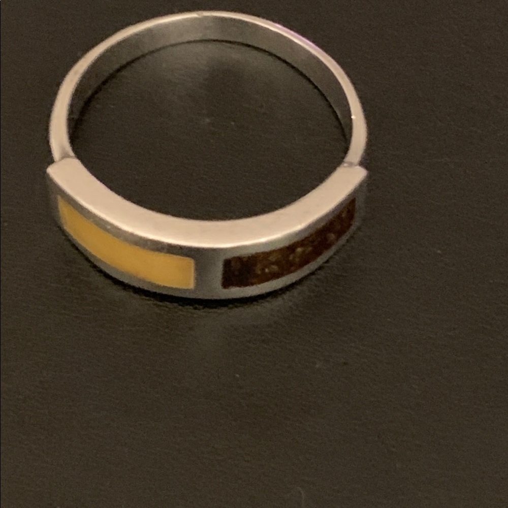 Silver and Gold Two-Amber Ring